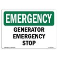 Signmission Safety Sign, OSHA EMERGENCY, 10" Height, Aluminum, Generator Stop, Landscape OS-EM-A-1014-L-10392